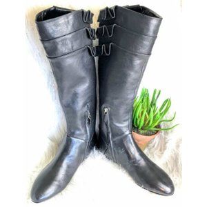 Sarah Flint Black Leather Ruffle Tall Boot Flat 9